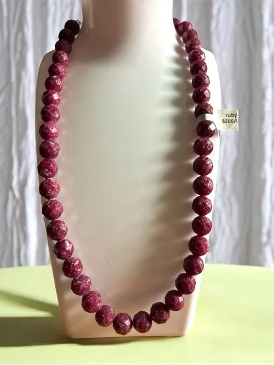 Natural Ruby Faceted Bead Necklace - Deep Pink 10mm High Quality”New Arrival” - Picture 3 of 4